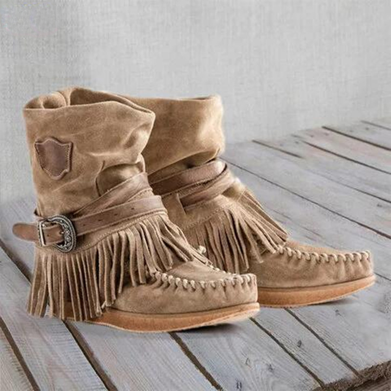 Tasmota - Stivali da donna con nappa retrò